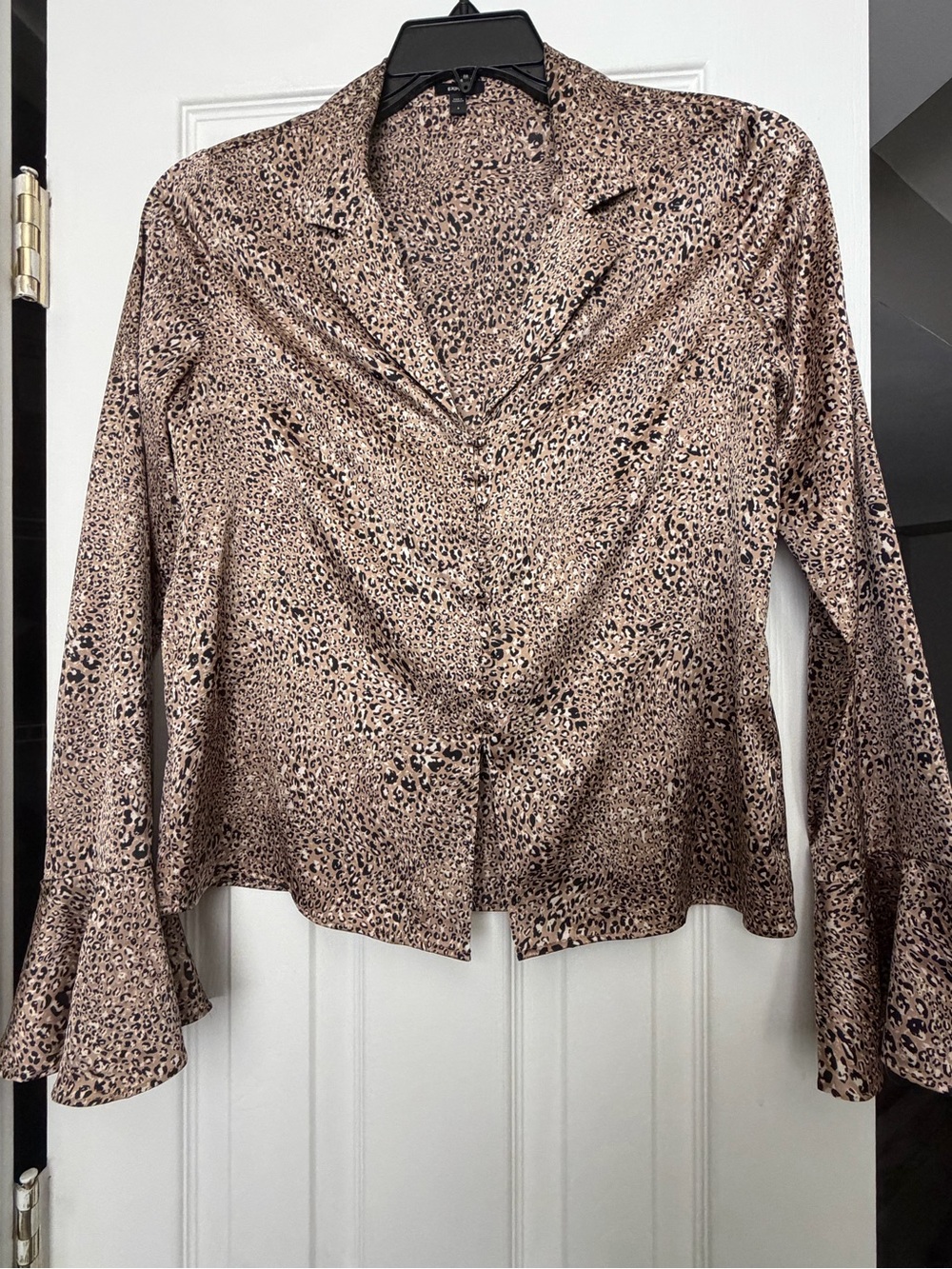 Express Brown Leopard Print Satin Button-Down Shirt
